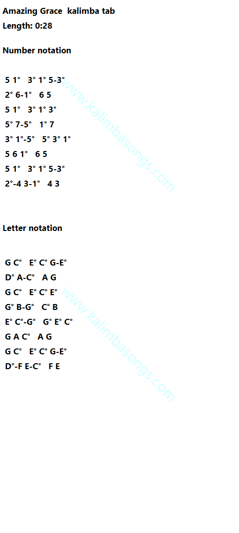 Kalimba tab Amazing Grace 4