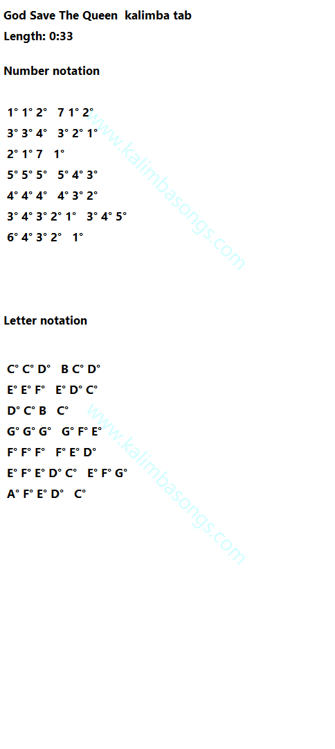 Kalimba tab God Save The Queen 4