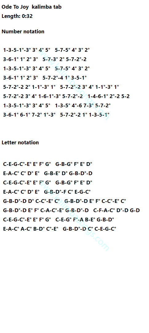 Kalimba tab Ode To Joy 4